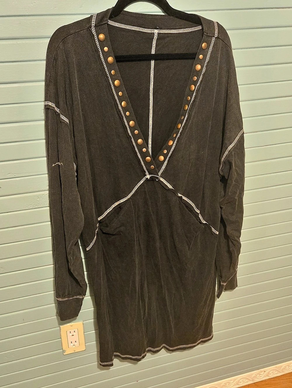 SHEIN Studded Cotton Tunic Black XL Good